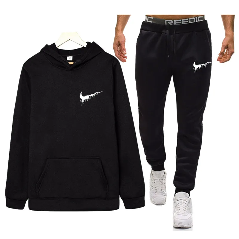 

2019 New hot brand men sweatshirt Tracksuit prints thermal underwear Men Sportswear Sets Fleece Thick hoodie+Pants Sporting Suit