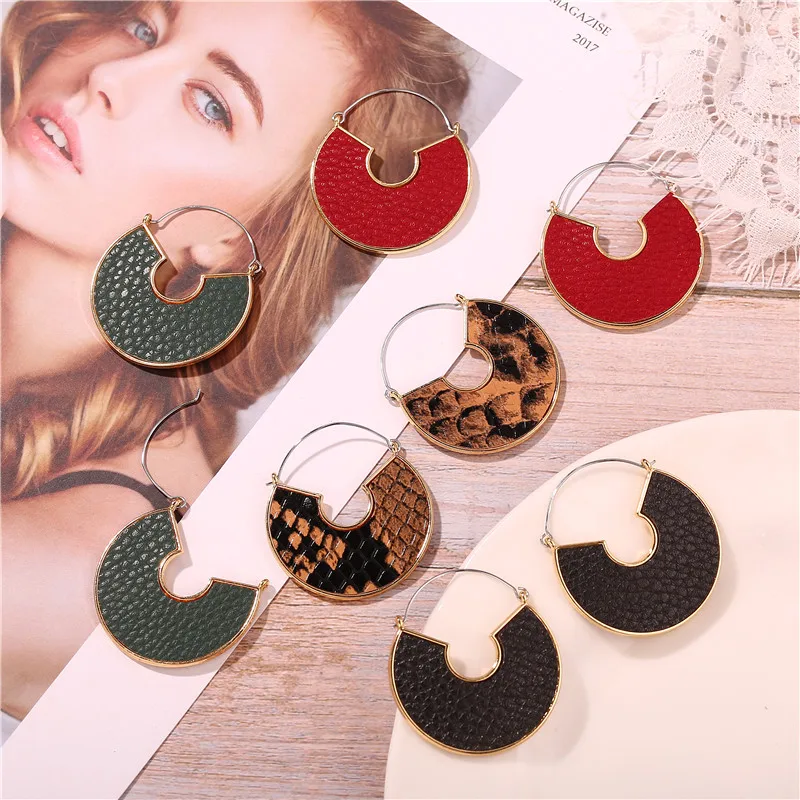 

New Style Oversize C Shape Drop Leather Earrings For Women Punk Vintage Big Snake Skin Dangle Earrings Female Jewelry Gift
