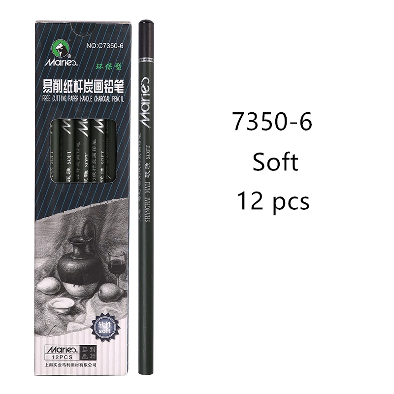3 pcs 7350 Easy Cutting Handel Charcoal Pencil Soft/Super Soft / Neutral Stationery School Art Supplies Pencils for Students - Цвет: 12 pcs Soft