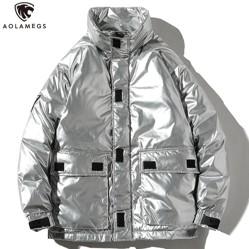 Aolamegs/зимняя куртка для мужчин; яркая хлопковая стеганая куртка; мужская куртка с воротником-стойкой; плотная модная куртка с большими карманами; ветрозащитная уличная куртка