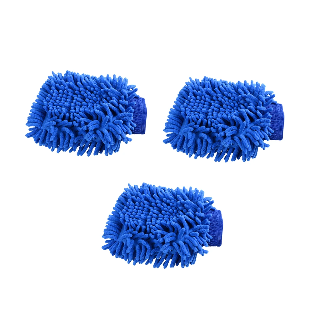 3-piece Chenille Microfiber Car Cleaning Wash Glove Rag Towel Cloth Duster