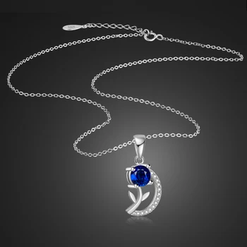

Romantic rose gold rose pendant chain Chocker Fashion Woman 925 sterling silver blue zircon moon necklace jewelry Birthday gift