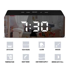 Led Mirror Alarm Clock Digital Snooze Table Clock With Thermometer USB Rechargeable Large Electronic Display Multifunction