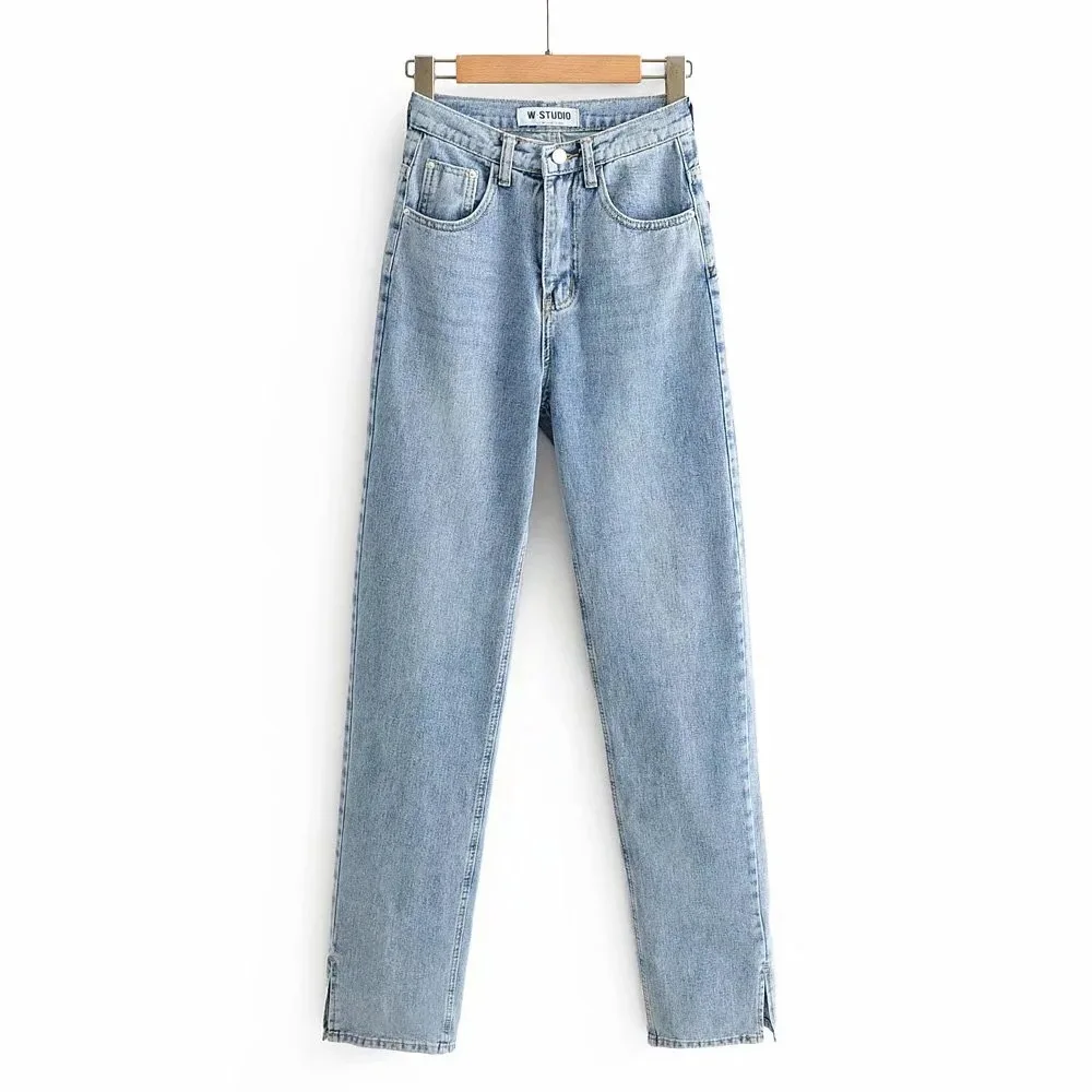 2020 Autumn Vintage High Waist Straight Floor Length Jeans Ripped Jeans Women Boyfriend Denim Pants High Street Long Trousers