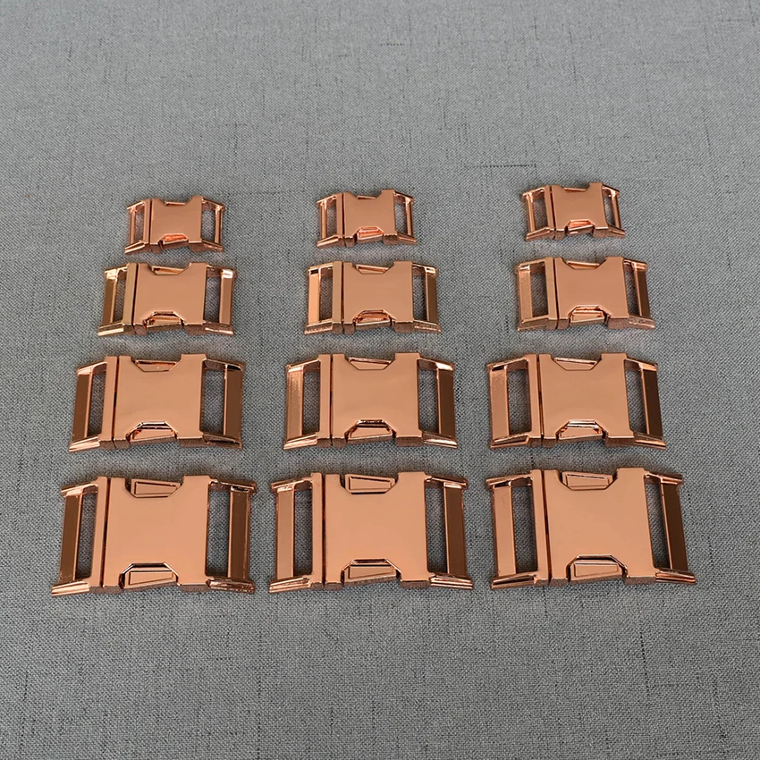 

50 Pcs/Pack 15mm 20mm 25mm 32mm Rose Gold Metal Side Release Buckle Ring Belt Clasp Webbing Straps Clip Hook For Dog Pet Collar