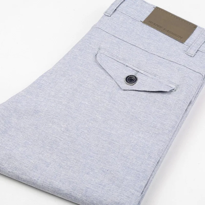Summer Thin Cotton And Linen Mens Straight Pants Fashion Casual Streetwear Slim Fit Breathable Male Trousers Office Work Wear - Цвет: blue