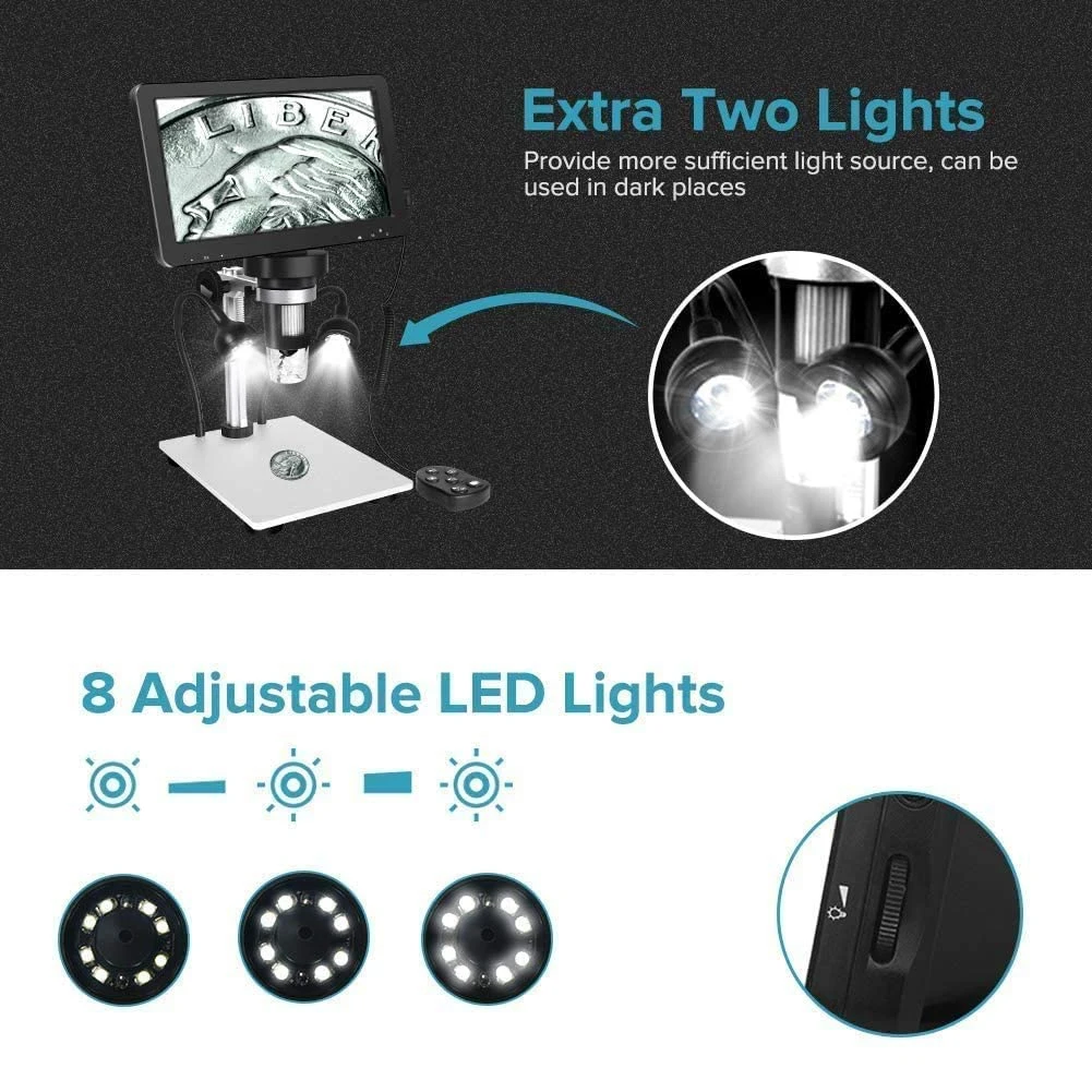 TKDMR 12MP 1200X USB Digital Microscope for Electronic 7 Inch Display 8 LED Magnifier Wire Control for PCB Motherboard Repairing