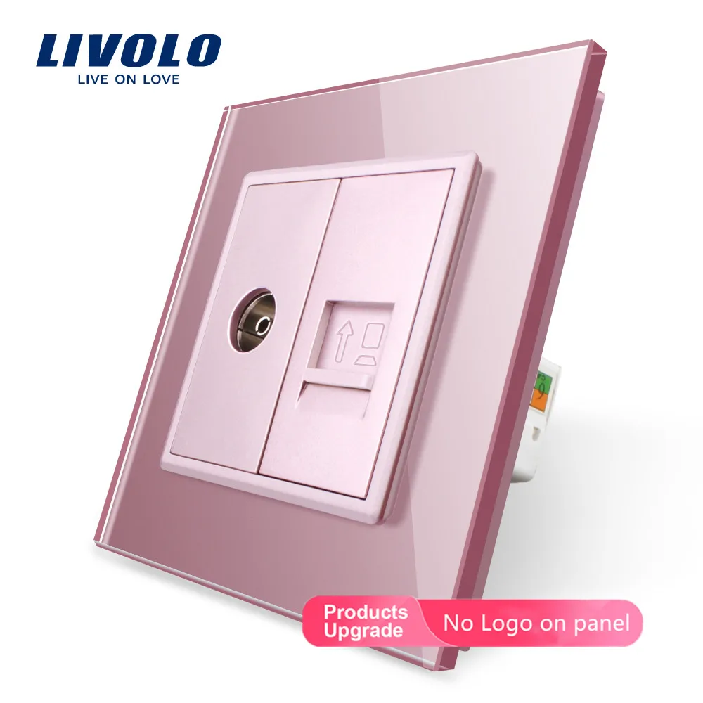 Cena Livolo, 7 kolorów panel ze szkła kryształowego, 2 gangi ściany i gniazdo tv, C791VC 11 12 13 15, to bez przejściówka adapter, brak logo