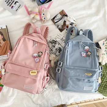 

New Fashion Girls College Backpack Trendy Badge Cute Women School Bags Harajuku Ladies Kawaii Backpack Female Student Book Bag