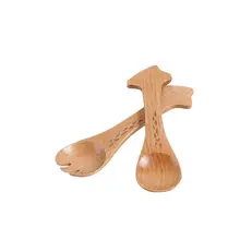 2 шт деревянная ложка и вилка, детская посуда, мультяшная ложка с жирафом, посуда для домашнего ресторана(ложка и вилка