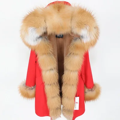 Натуральное меховое пальто Длинная парка натуральный большой Лисий меховой воротник Толстая теплая куртка с капюшоном Свободная верхняя одежда новая зимняя женская уличная одежда - Цвет: 11