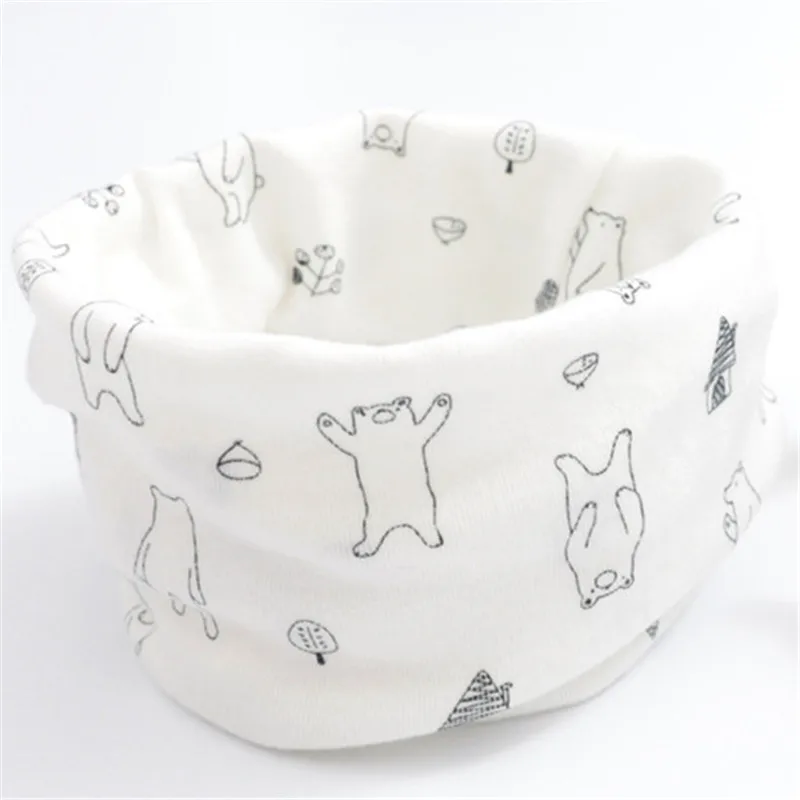 bear white Autumn Winter Baby Scarf Warm Knitted Cotton Children Scarf Girls Scarf Toddler Scarf Neckerchief Kids Boy Neck Ring Collar - Цвет: bear white