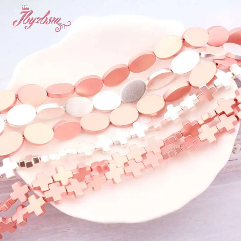 

10x14mm 8mm Natural Hematite Oval Cross Shape Spacer Stone Beads For DIY Necklace Bracelats Jewelry Making Strand 15"