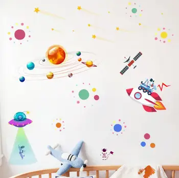 

Universe Rocket Wall Sticker, Baby Nursery Spaceship Wall Stickers For Kids Rooms, Spaceman Wall Decal Home Decor, FX64102