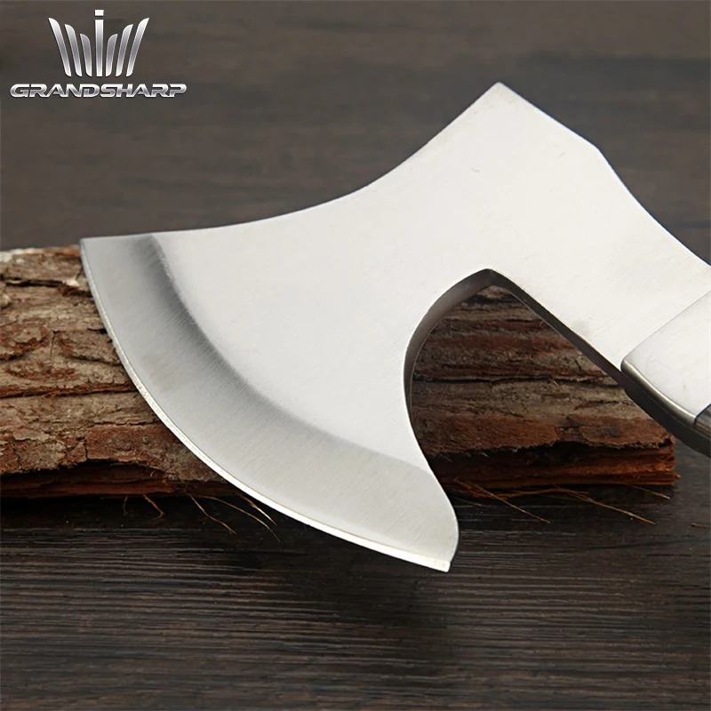 Survival Hunting Tomahawk Axes Hatchet Camping Hand Fire Stainless Steel Axe Boning Knife for Chopping Meat Bones GRANDSHARP 5
