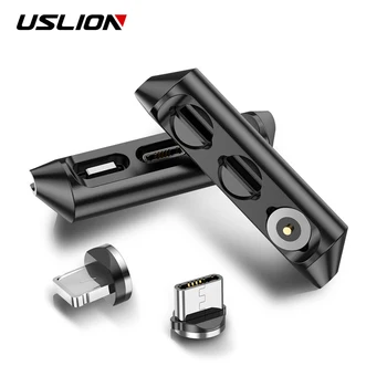 

USLION 3 in 1 Magnetic Cable Plugs Case For Micro USB Type C Portable Storage Box Magnet Plug Case Connector Head Tips Container