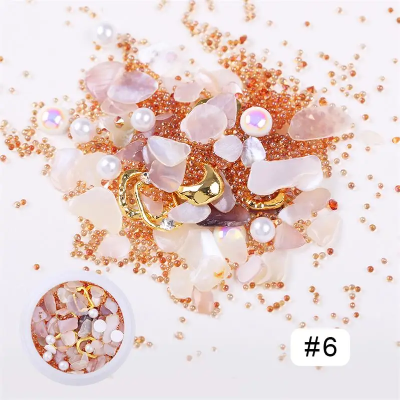 Mixed-size 3D Nail Art Decoration Nail Beads Nail Rhinestones Summer Ocean Theme Irregular Design Nail Accessories - Color: 06