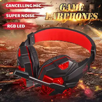 

3.5mm Stereo wired gaming headphones game headset over ear RGB with mic Voice control for laptop computer gamer PUBG