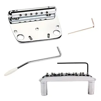 

4 Pcs/set 6-string Chrome Hard-tail Fixed Bridge Set with Wrench for Electric Guitar Replacement Parts