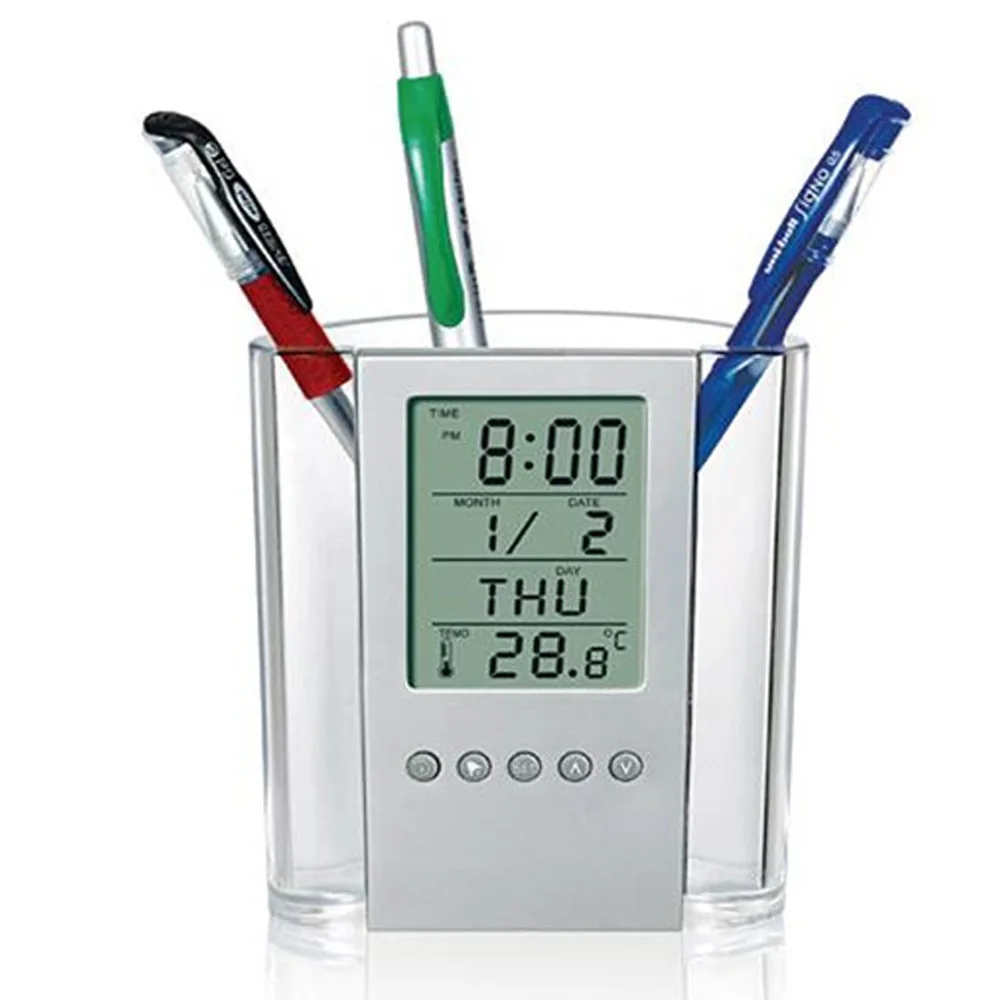 

MyLifeUNIT Calendar Digital Alarm LCD Alarm Clock Pen Holder Pencil Cup Holder Desk Tidy Organizers for Home Office