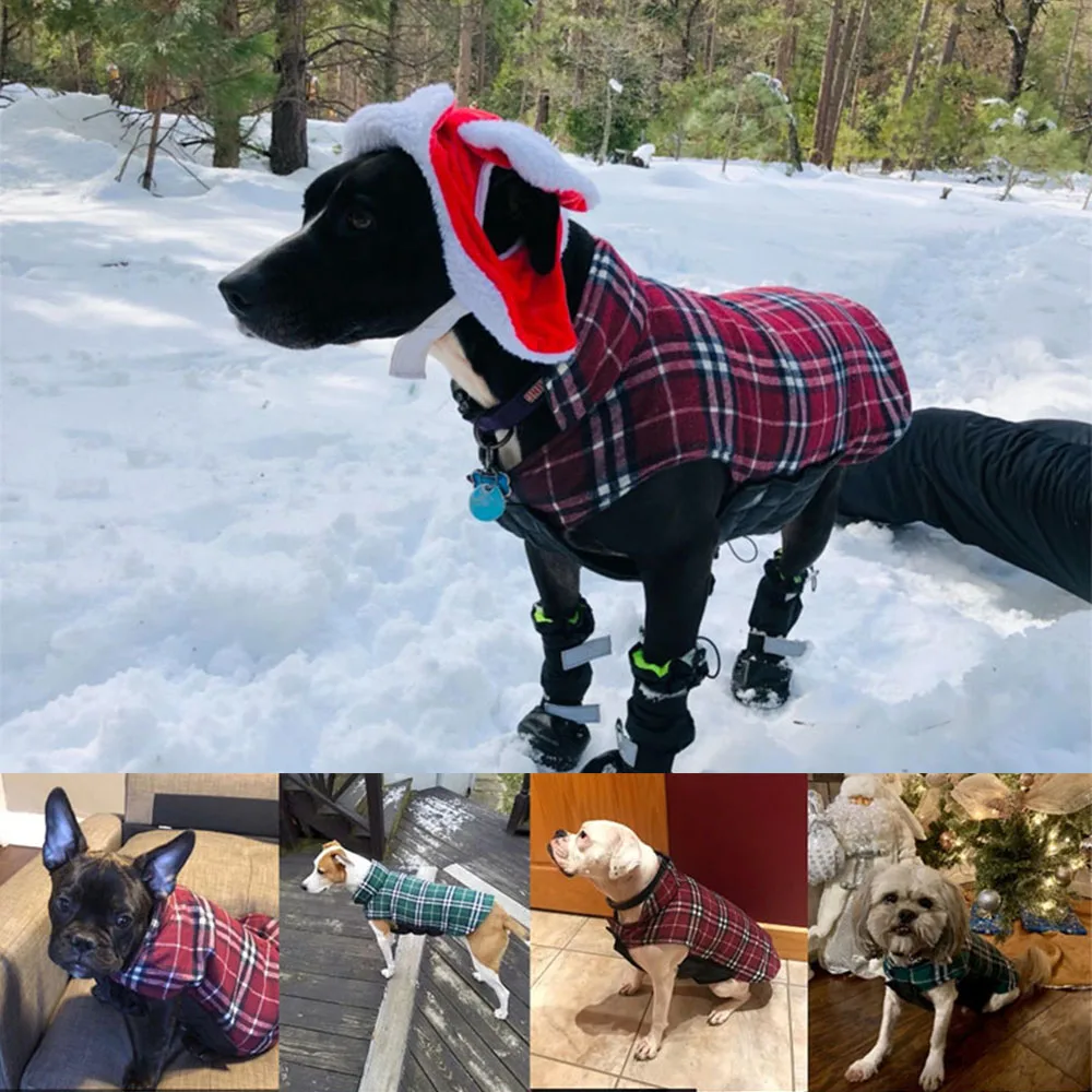 Зимний теплый жилет для собак, Двусторонняя одежда для домашних животных, клетчатая куртка для больших собак, водонепроницаемая куртка для щенков, золотистый ретривер, одежда для французского бульдога