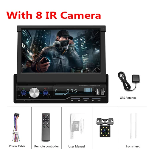 With 8 IR Camera AMPrime 1 din автомагнитола " сенсорный выдвижной Авторадио gps навигация Bluetooth MP5 Плеер FM USB аудио стерео Зеркало Ссылка Cam - Цвет: With 8 IR Camera