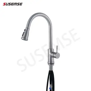 

Modern Pull Down Spout Kitchen Faucet Deck Mounted Stream Sprayer Kitchen Mixer Taps Single Handle Pull Out Spout