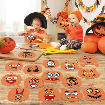 

Besegad 24PCS DIY Pumpkin Crafts Kit Foam Pumpkin Skeleton Cat Face Stickers for Halloween Decorations Trick or Treat Party