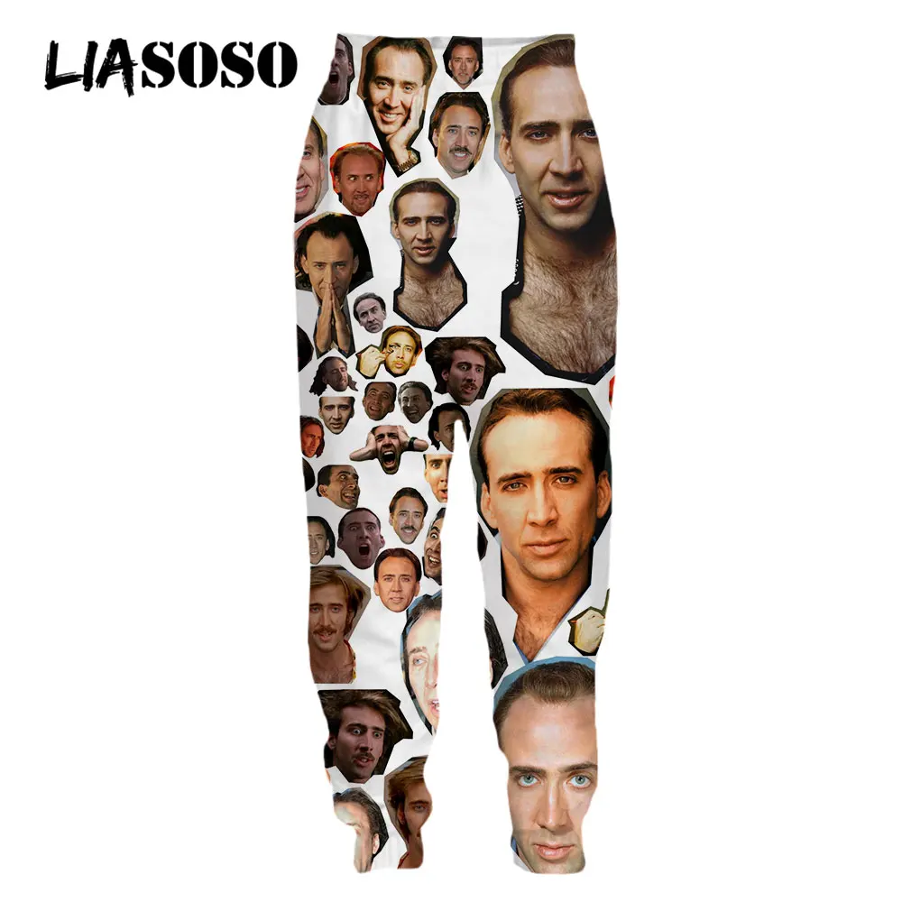 LIASOSO Nicolas Cage 3D Print Funny Jogging Sweat Pants Men Women Breathable Clothing Trendy Oversized Sweatpants Streetwear