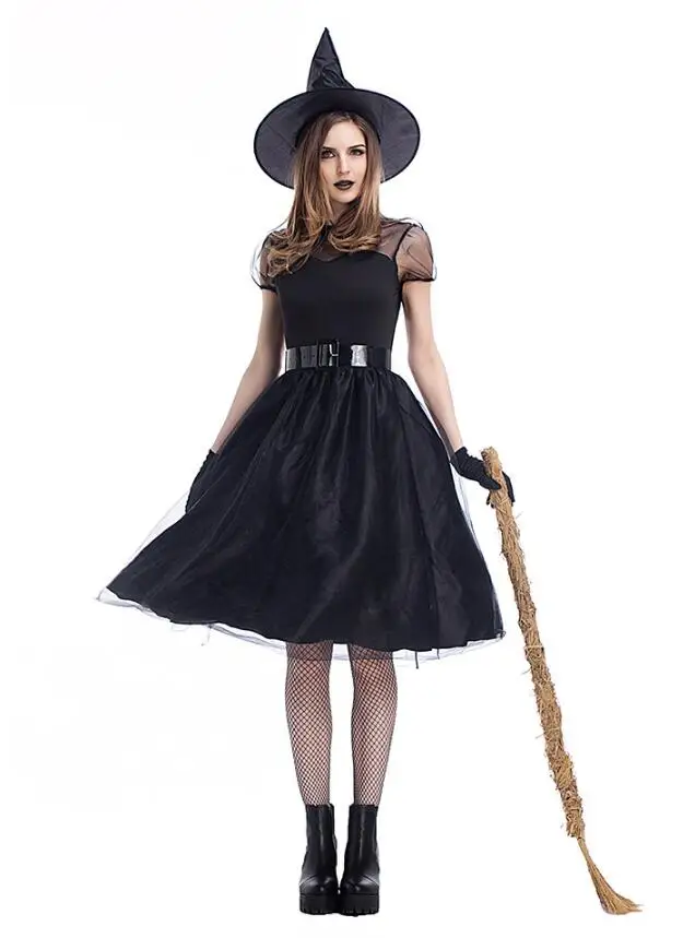 Хэллоуин Косплей Костюм для ведьмы Призрак с шляпой черные Косплей Платья