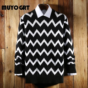 

MUYOGRT Casual Men's Sweater O-Neck Striped Slim Fit Knittwear 2020 Autumn Mens Sweaters Pullovers Pullover Men Pull Homme M-2XL