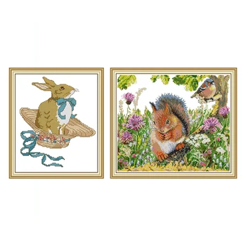 

Squirrel and Bird Patterns Cross Stitch Kits Sale 14ct 11ct Printed Fabric Counted Cross-stitch Sets for Embroidery Kits Crafts