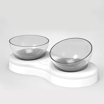 

Pet Bowl Non-slip Transparent Plastic Double Bowl Pet Feeding Drinking Water Bowl Tilting Cat Bowl Adjustable Oblique Cat Bowl