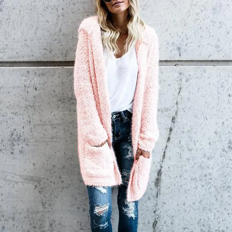 

Women Hooded Long Cardigan straight pockets Coat Long Sleeve Loose Casual female Tops