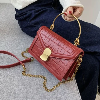 

Iron Shoulder Handle PU Leather Crossbody Bags For Women 2020 Shoulder Simple Bag Female Small Chain Handbags and Purses
