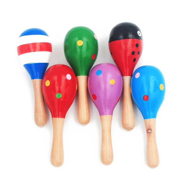1Pc 12x4cm Infant & Toddlers Wood Sand Hammer Wooden Maraca Rattles Sand Hammer Kids Musical Party Favor Child Baby Shaker Toy 2