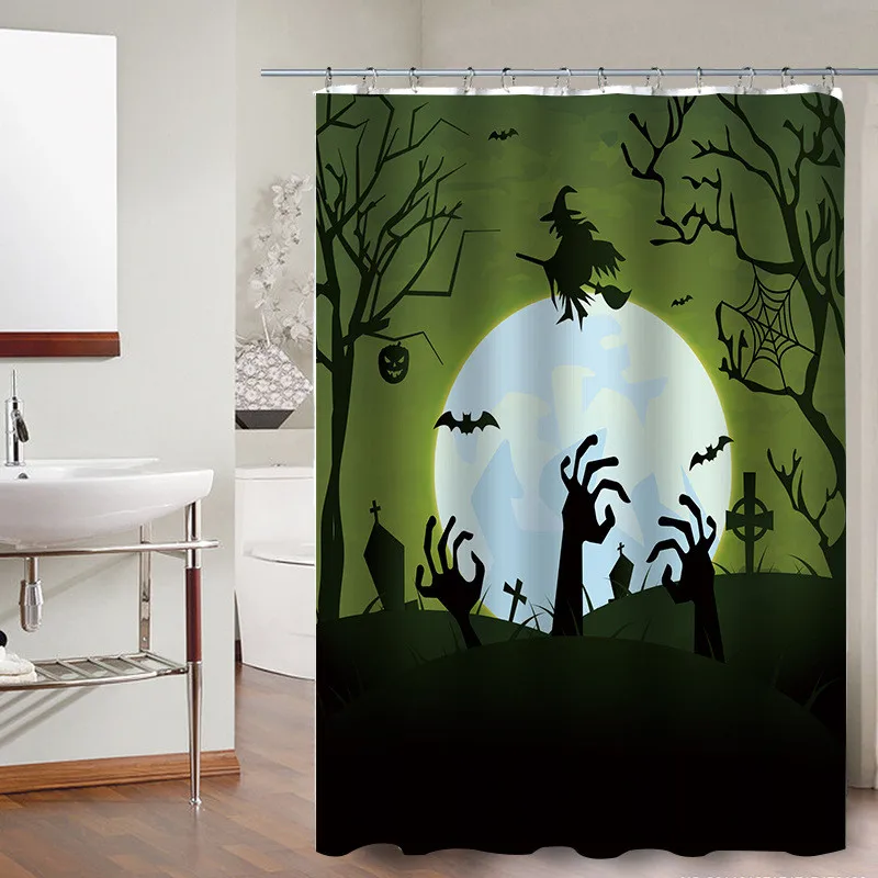 Scary Halloween Shower Curtain and Bath Mat Set Waterproof Cloth Bathroom Fabric for Bathtub Art Decor
