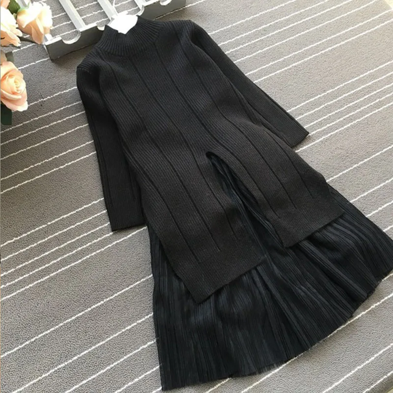 Najtaniej Dziewczęca sukienka z dzianiny z dzianiny z powrotem na odzież szkolna zimowa jesień sukienki z dzianiny spódnica z tiulu zestawy ubrań dla dzieci 2 szt. Garnitur