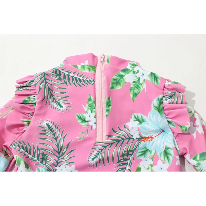 Cute Flower Printed Swimsuit Set Children Swimming Long Sleeve Tops and Pants Anti-UV Baby Girls Swimsuit BB55