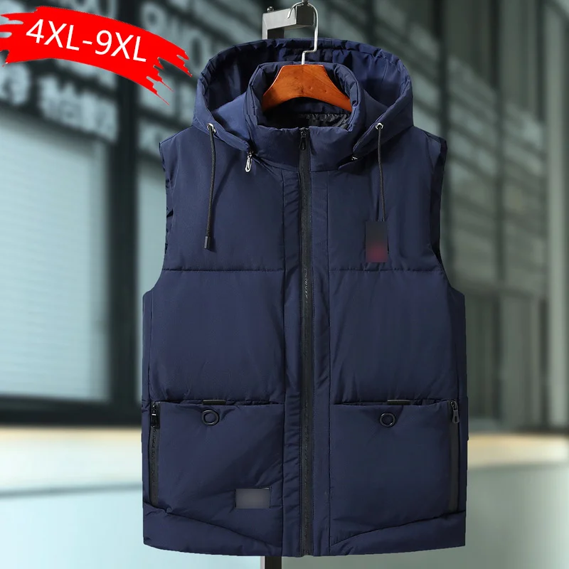 Мужские s зимние жилеты пальто размера плюс 9XL повседневные утепленные мужские пальто с капюшоном без рукавов мужские хлопковые стеганые теплые тонкие жилеты с карманами