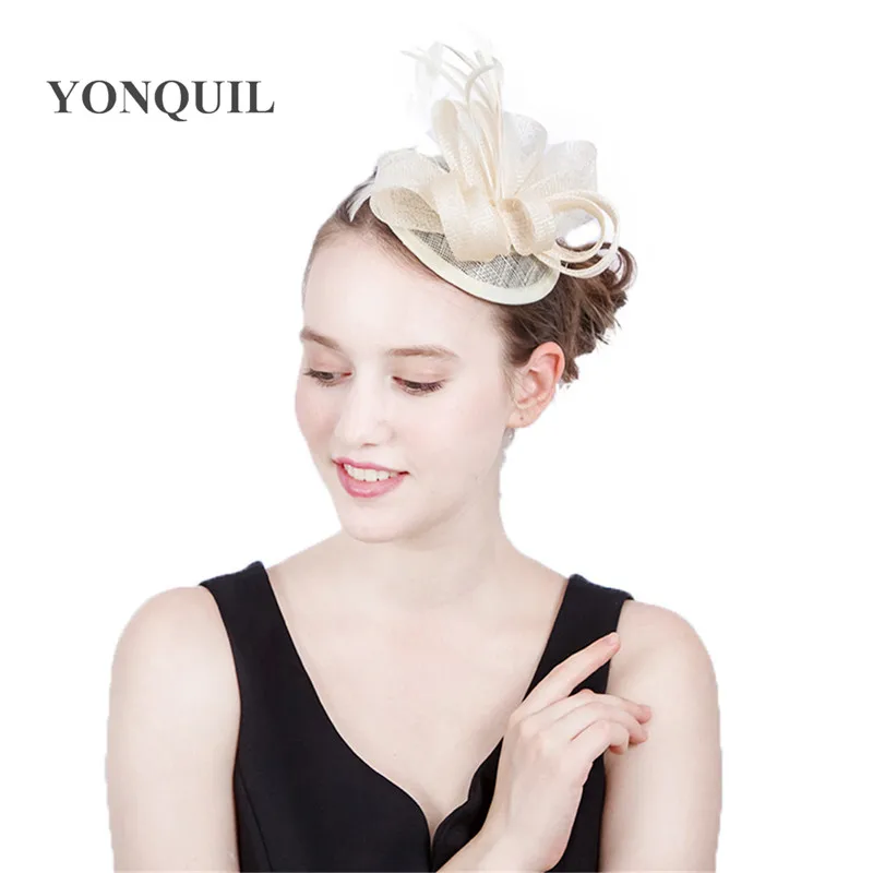 Sinamay свадебные туфли цвета слоновой кости Красивые вечерние фетровая шляпа элегантные женские различных мероприятий заколки для волос обруч повязка на голову официальная обувь в стиле Дерби гонки вечерние шляпа
