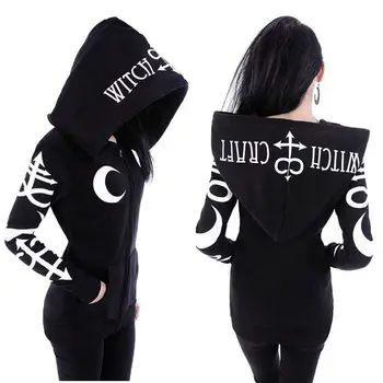 

Punk Women Hoodies Black Moon Letter Printing Long Sleeve Coat Women Gothic Girl Clothes Hoodies Top Winter Coat Women Harajuku