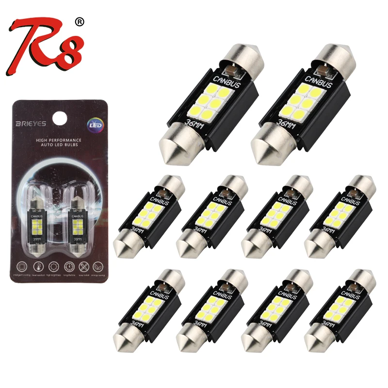 

R8 10x C5W LED Festoon CANBUS 41mm 39mm 31mm 36mm C10W led Bulb No Error 12V car interior light Reading signal lamp 3030 6SMD