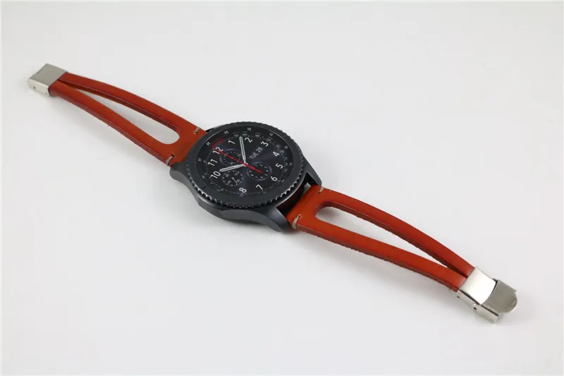 Ремешок из натуральной кожи для samsung Galaxy watch 46 мм Ременная Передача S3 Frontier ремни 22 мм браслет для huawei watch GT ремешок 46 мм - Color: Brown straight line