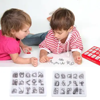 

15pcs Interlocking Unlock Toys Metal Intelligence Button Wire Puzzle 2 Type IQ Mind Brain Teaser Toys Game for Adults Children