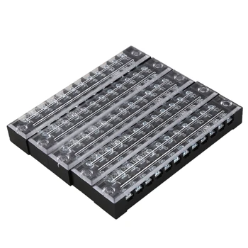 

5 Pcs 600V 15A 12 Positions 12P Dual Rows Covered Barrier Screw Terminal Block
