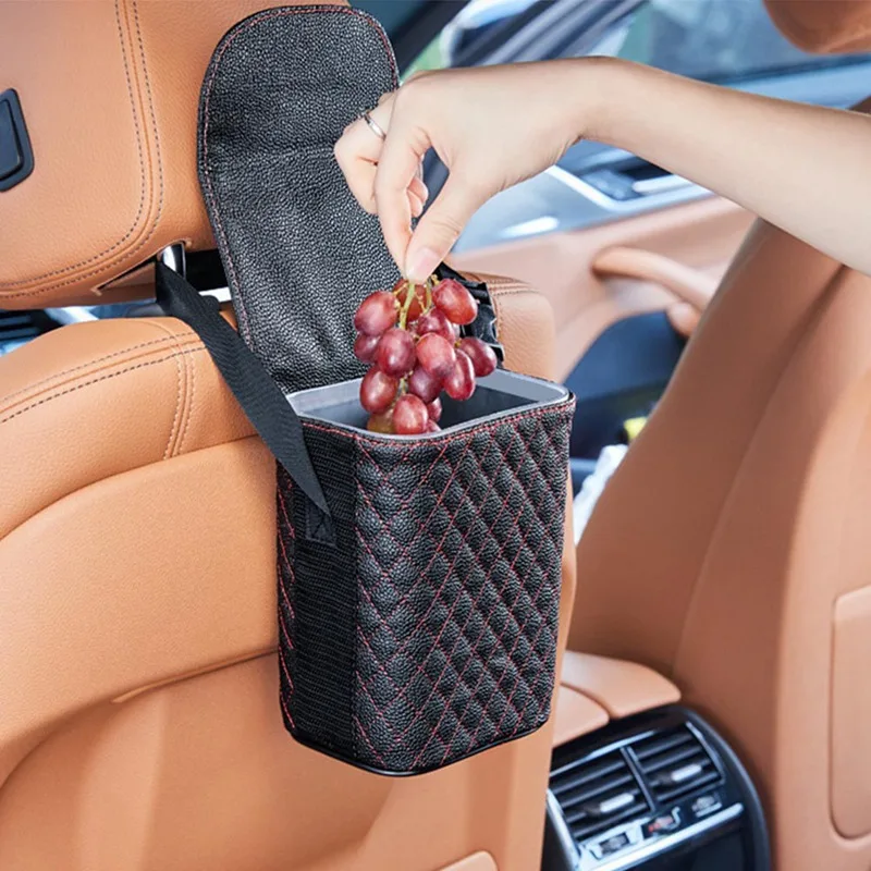 

For Car Storage Box Trash Bin Leather Auto Organizer Car Seat Sundries Holder Rubbish Gargage Bag Automobile Storage Car