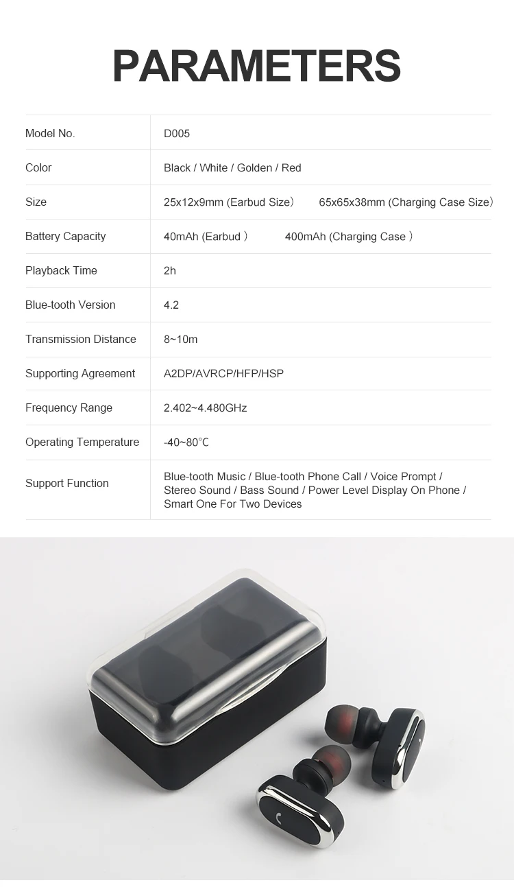 D005 беспроводные наушники TWS Bluetooth 4,2 в ухо мини стерео звук спортивные наушники с зарядной коробкой для смартфонов гарнитуры