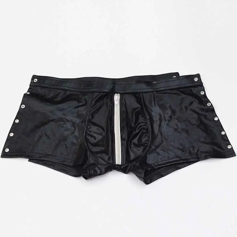 5 sexy-men-leather-lace up-wetlook-lingerie-pvc shorts-clubwear-underwear