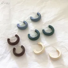 AOMU корейская мода S925 Стерлинговое Серебро булавка Маленький милый цвет деревянный C Форма Серьги гвоздики для женщин девушки подарки букле D'oreille